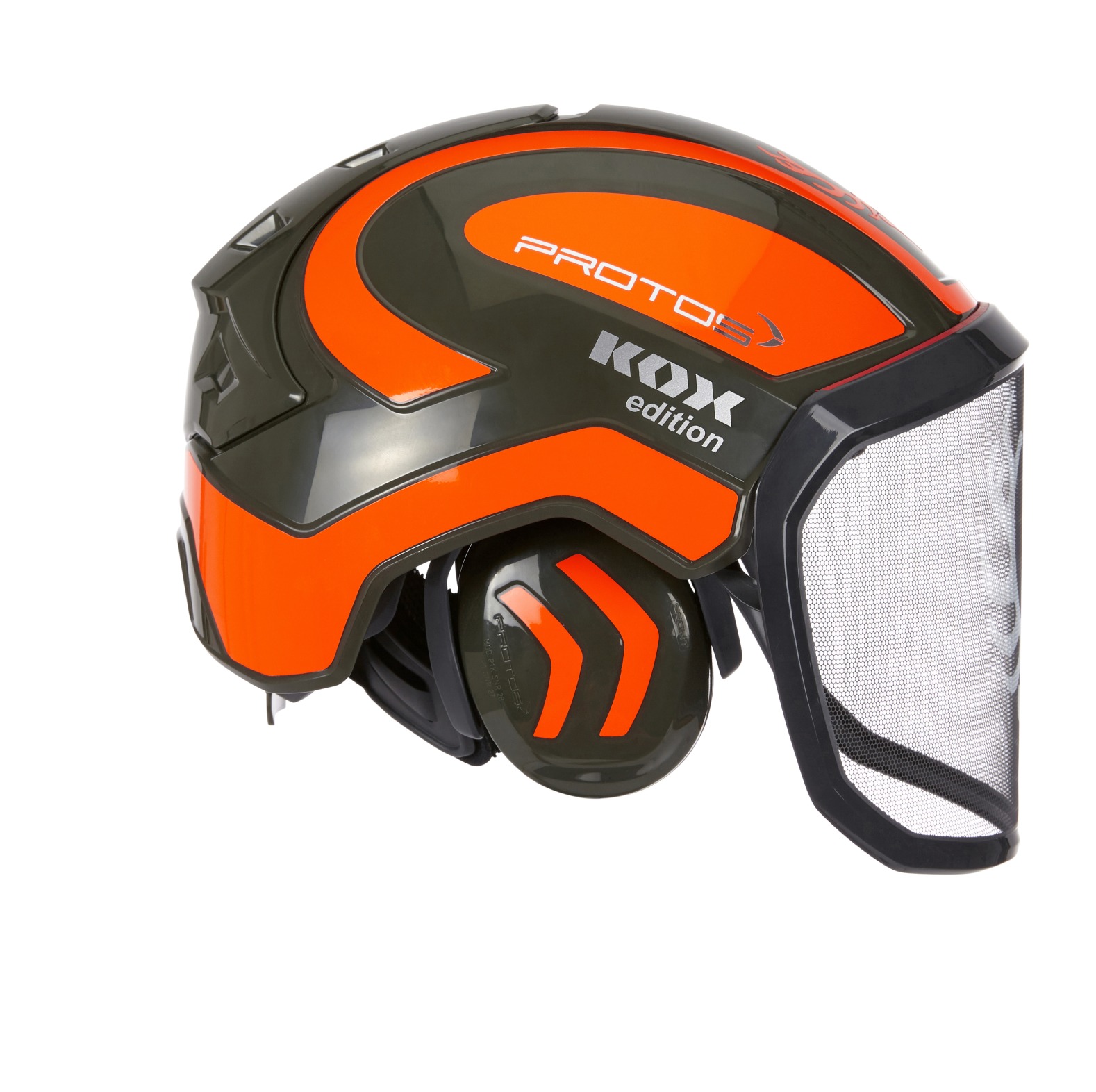 PROTOS casque forestier/casque de protection KOX Edition avec protection auditive et visire Integral Forest Vert olive/Orange fluo OneSize - commander en ligne chez KOX | XX74131