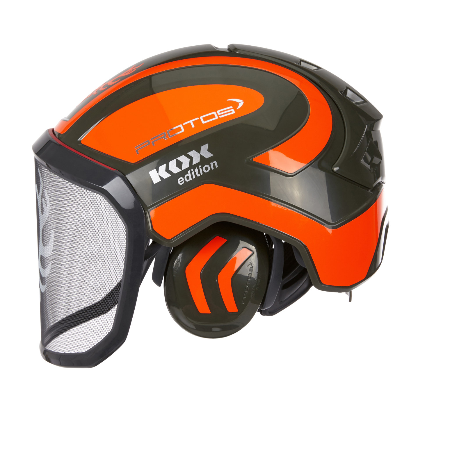 PROTOS casque forestier/casque de protection KOX Edition avec protection auditive et visire Integral Forest Vert olive/Orange fluo OneSize - commander en ligne chez KOX | XX74131