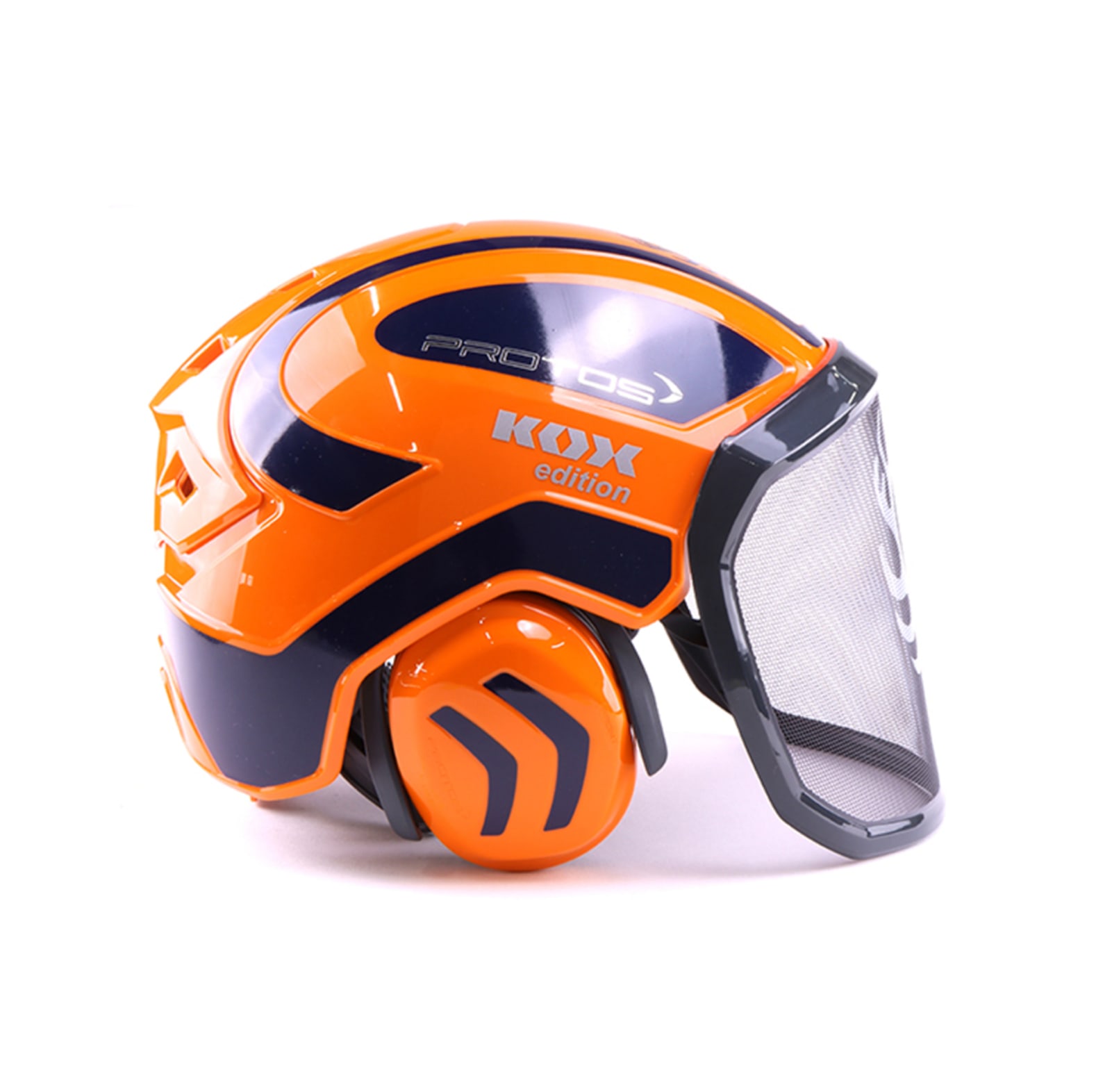 PROTOS Casque forestier/casque de protection KOX Edition avec protection auditive et visire Integral Forest Orange/Bleu OneSize - commander en ligne chez KOX | XX74115