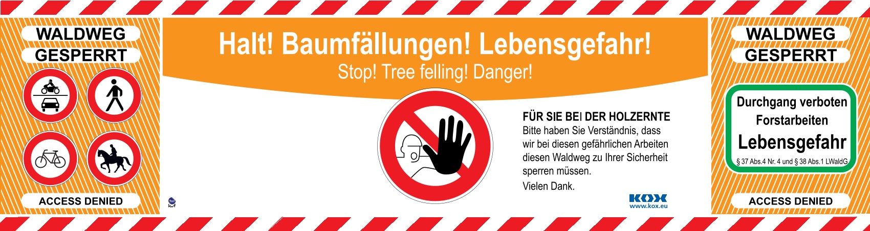 Absperrbanner f�r Forstwege in Baden-W�rttemberg Mesh - bei KOX online bestellen | XX9733-2-BW