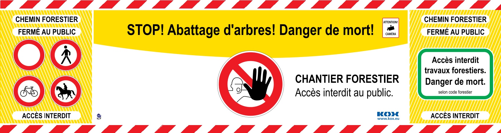 Banni�re de signalisation et de d�limitation KOX FR en tissu mesh � Stop ! Abattage d'arbres ! Danger de mort - commander en ligne chez KOX | XX9772-2-FR