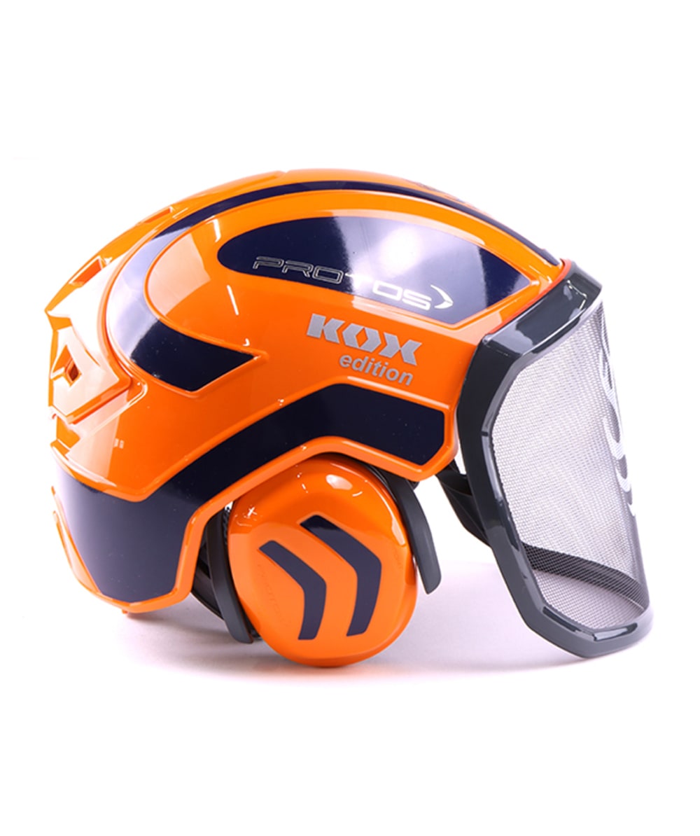 PROTOS Forsthelm / Schutzhelm KOX Edition mit Gehrschutz und Visier Integral Forest Orange/Blau OneSize - bei KOX online bestellen | XX74115