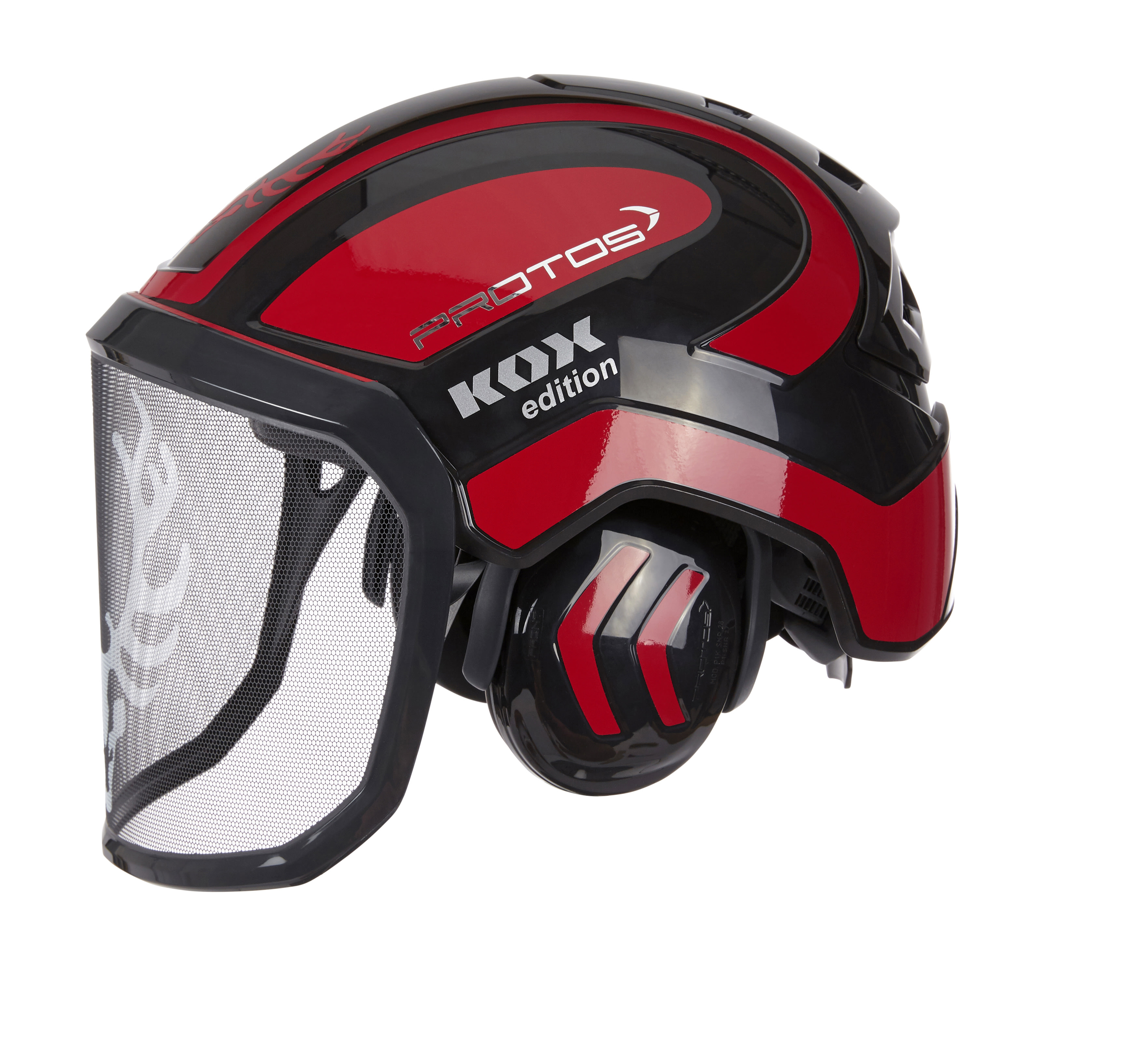 PROTOS Forsthelm / Schutzhelm KOX Edition mit Gehrschutz und Visier Integral Forest  Schwarz/Rot OneSize - bei KOX online bestellen | XX74130