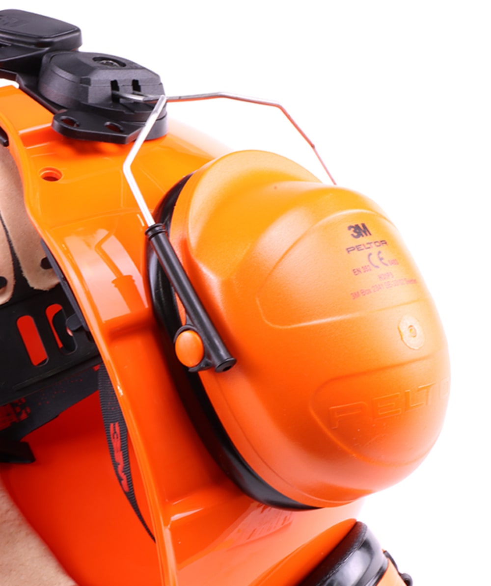 3M bosbouwhelm met getst metalen vizier en Peltor G3000 Orange gehoorbescherming - bij KOX online bestellen | XX74103-38