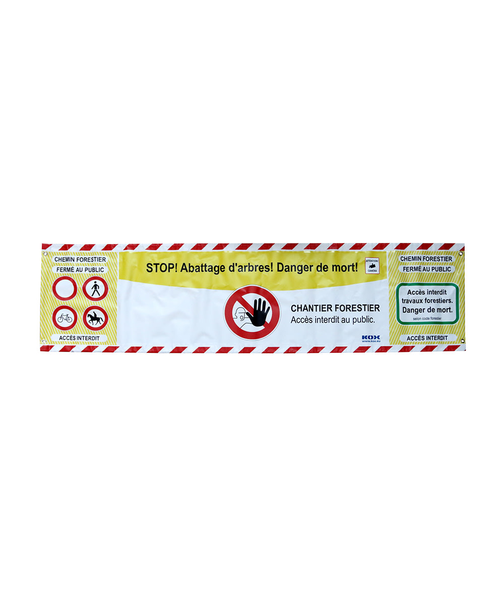  Bannire d’avertissement/de dlimitation KOX FR  Stop ! Abattage d’arbres ! Danger de mort !  - commander en ligne chez KOX | XX9772-FR 