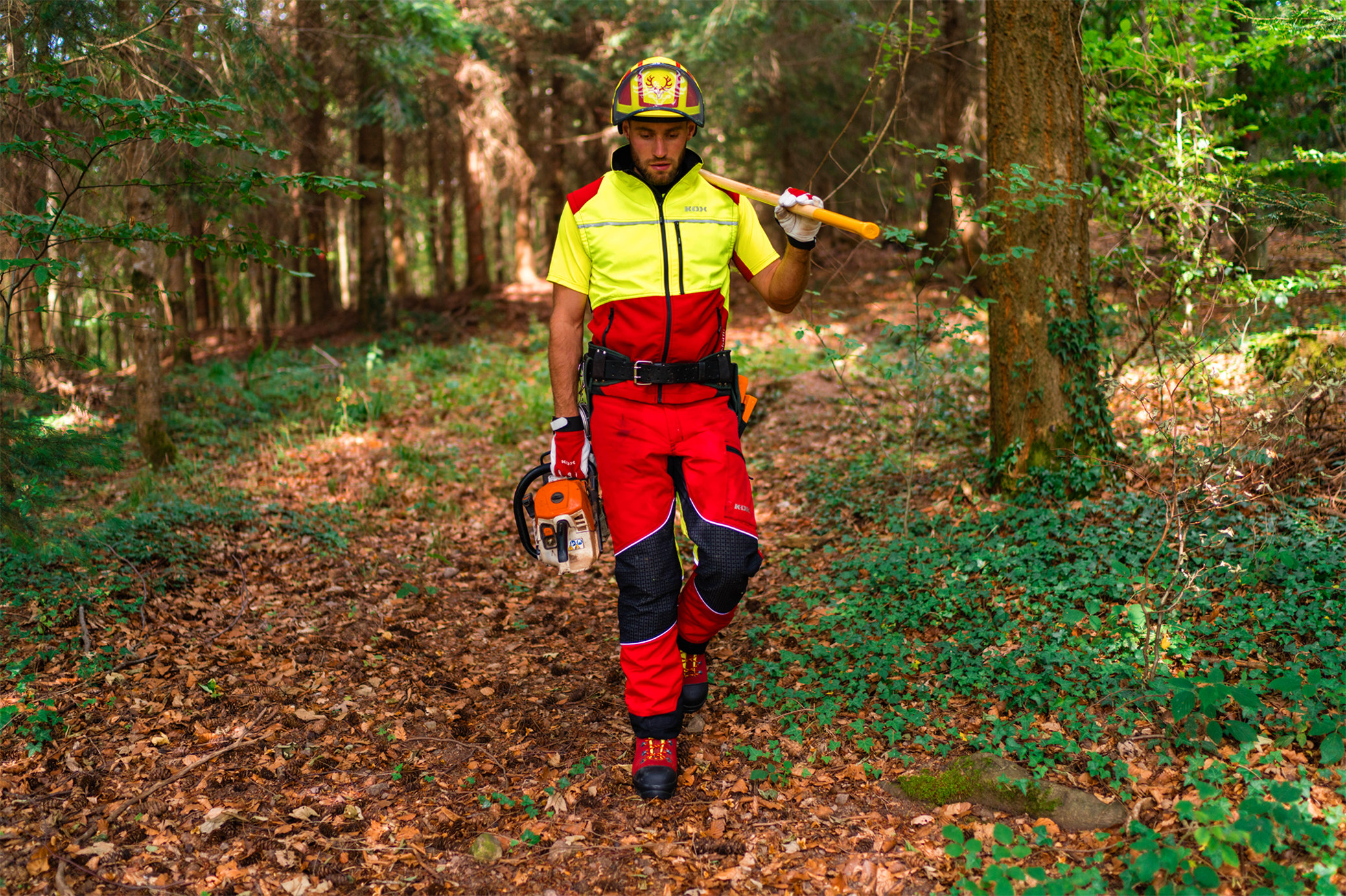 Pantalon anti-coupure Light KOX rouge/jaune - commander en ligne chez KOX | XX71225
