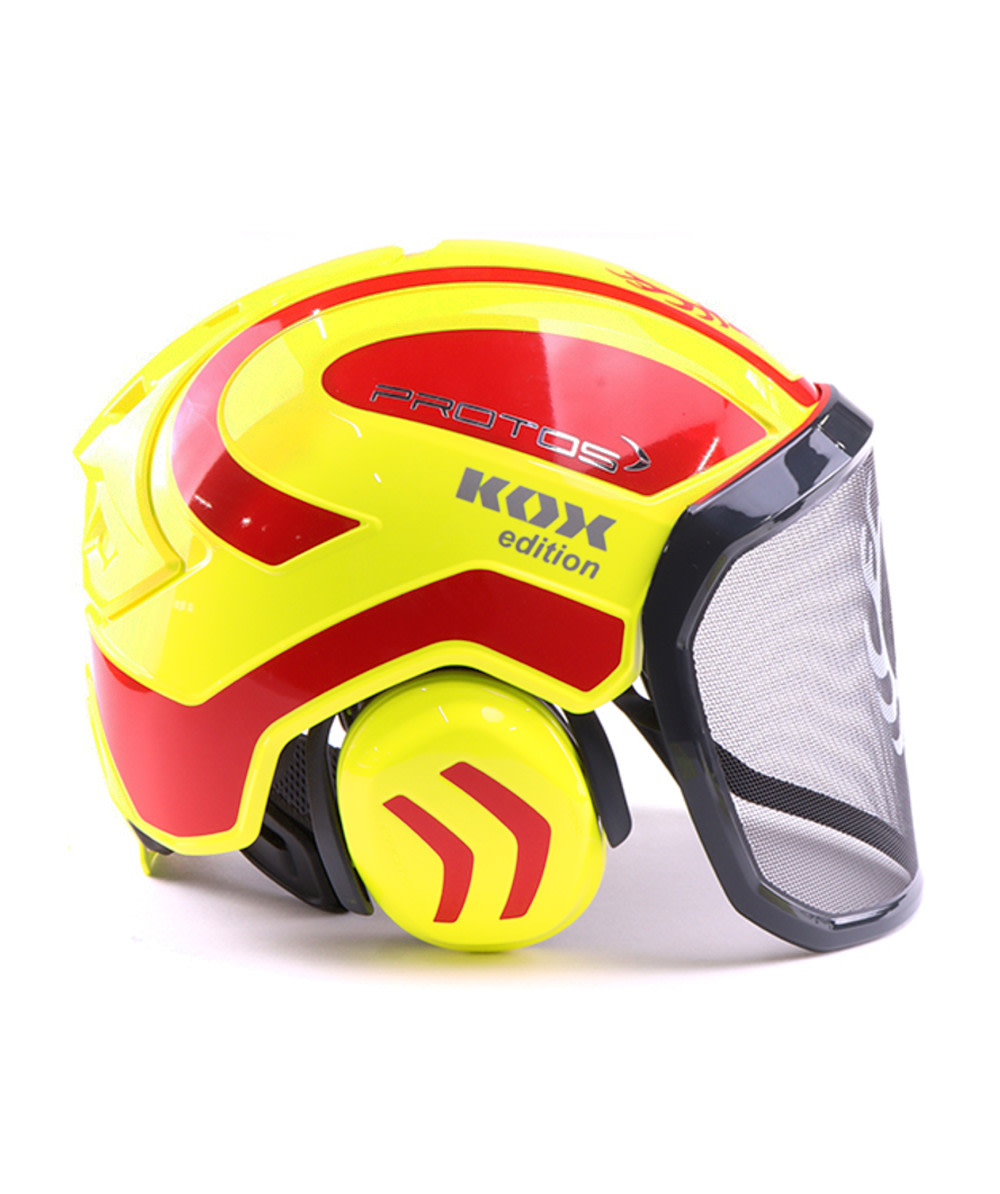 PROTOS Forsthelm / Schutzhelm KOX Edition mit Gehrschutz und Visier Integral Forest Neon Gelb/Rot OneSize - bei KOX online bestellen | XX74109