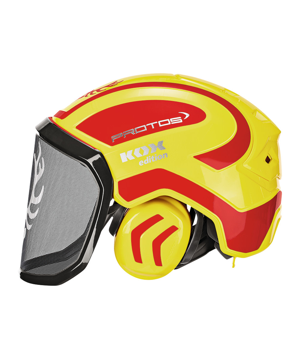 PROTOS Forsthelm / Schutzhelm KOX Edition mit Gehrschutz und Visier Integral Forest Neon Gelb/Rot OneSize - bei KOX online bestellen | XX74109