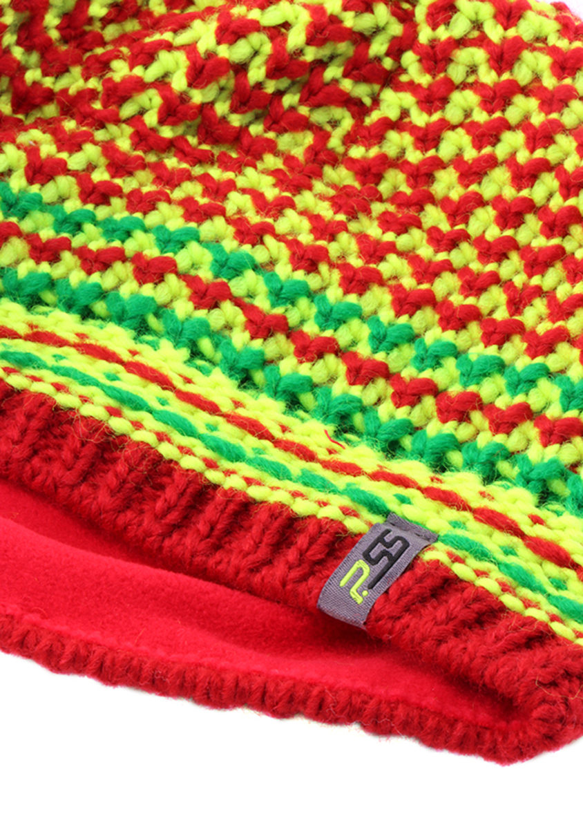 Bonnet en tricot PSS avec bord intrieur en polaire Jaune/Rouge Taille OneSize - commander en ligne chez KOX | XX72520-01