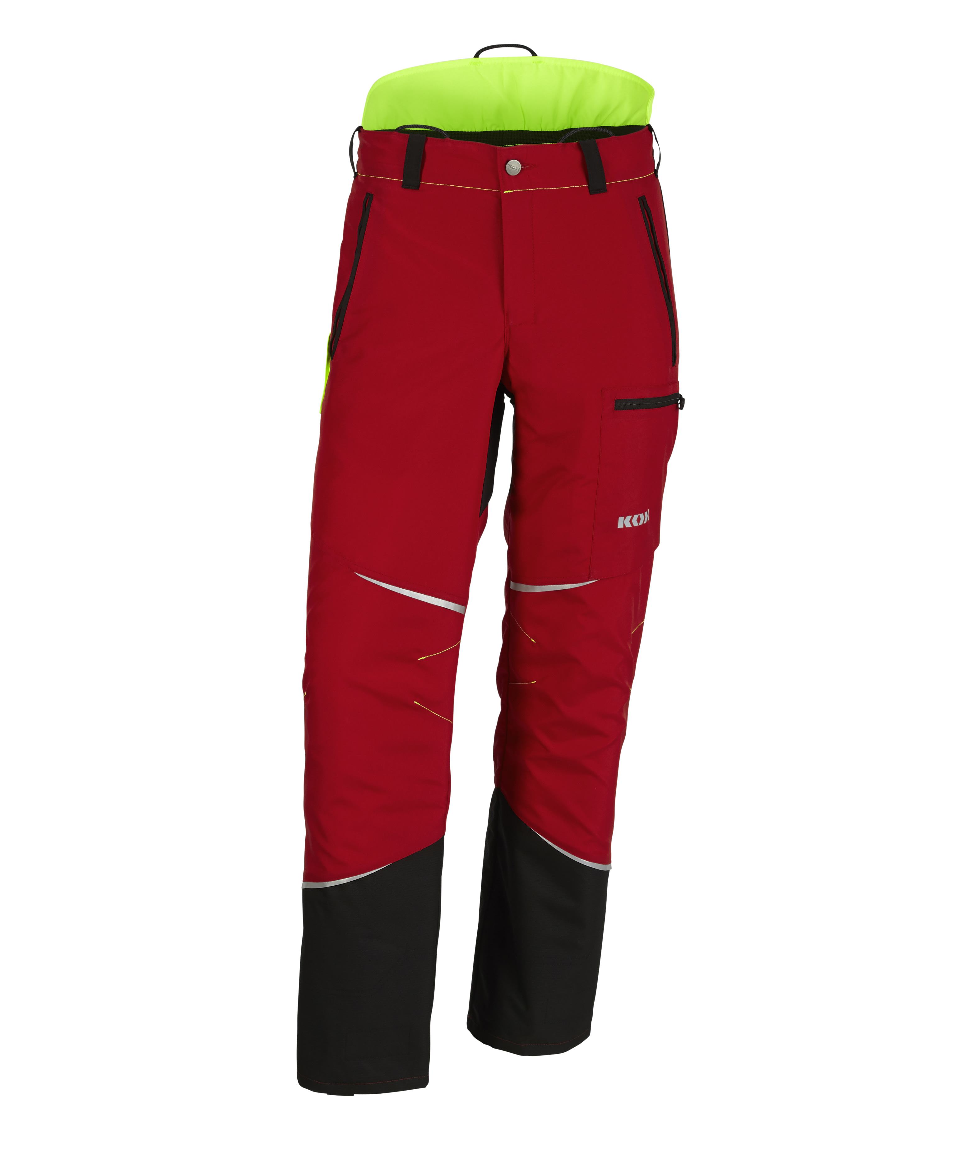 Pantalon de protection anti-coupures KOX Mistral 3.0 rouge/jaune - commander en ligne chez KOX | XX71229